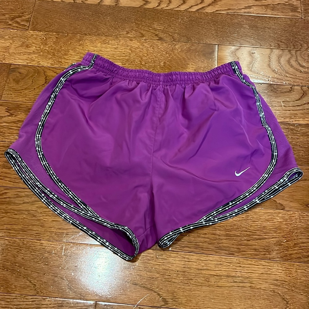 Nike Dri Fit small purple and black athletic running shorts built in underwear